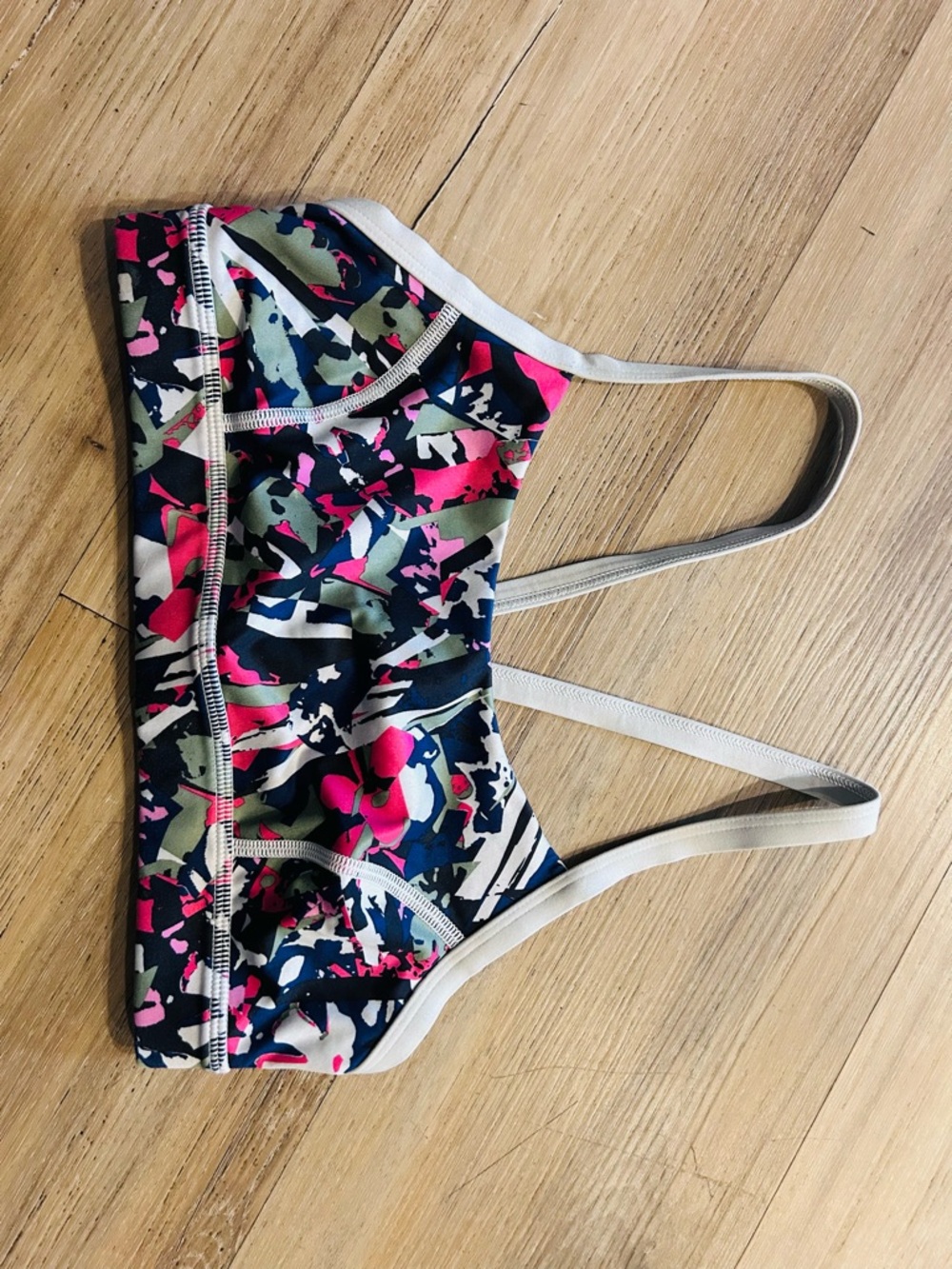 lululemon athletica Navy, Hot Pink & Olive Green Printed Strappy Sports Bra